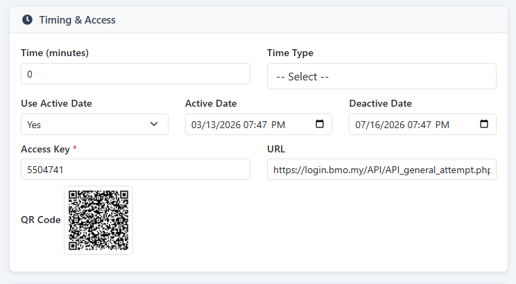 Assessment Assignment, QR & Public Access: Assessment active period